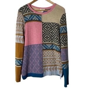 Sundance Sweater Size M Fields of Fair Patchwork Isle Knit Crew Neck Long Sleeve